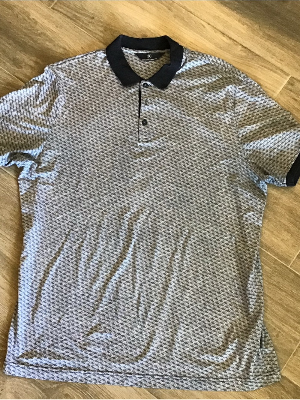 Hart Schaffner Marx Blue and Black Patterned Polo